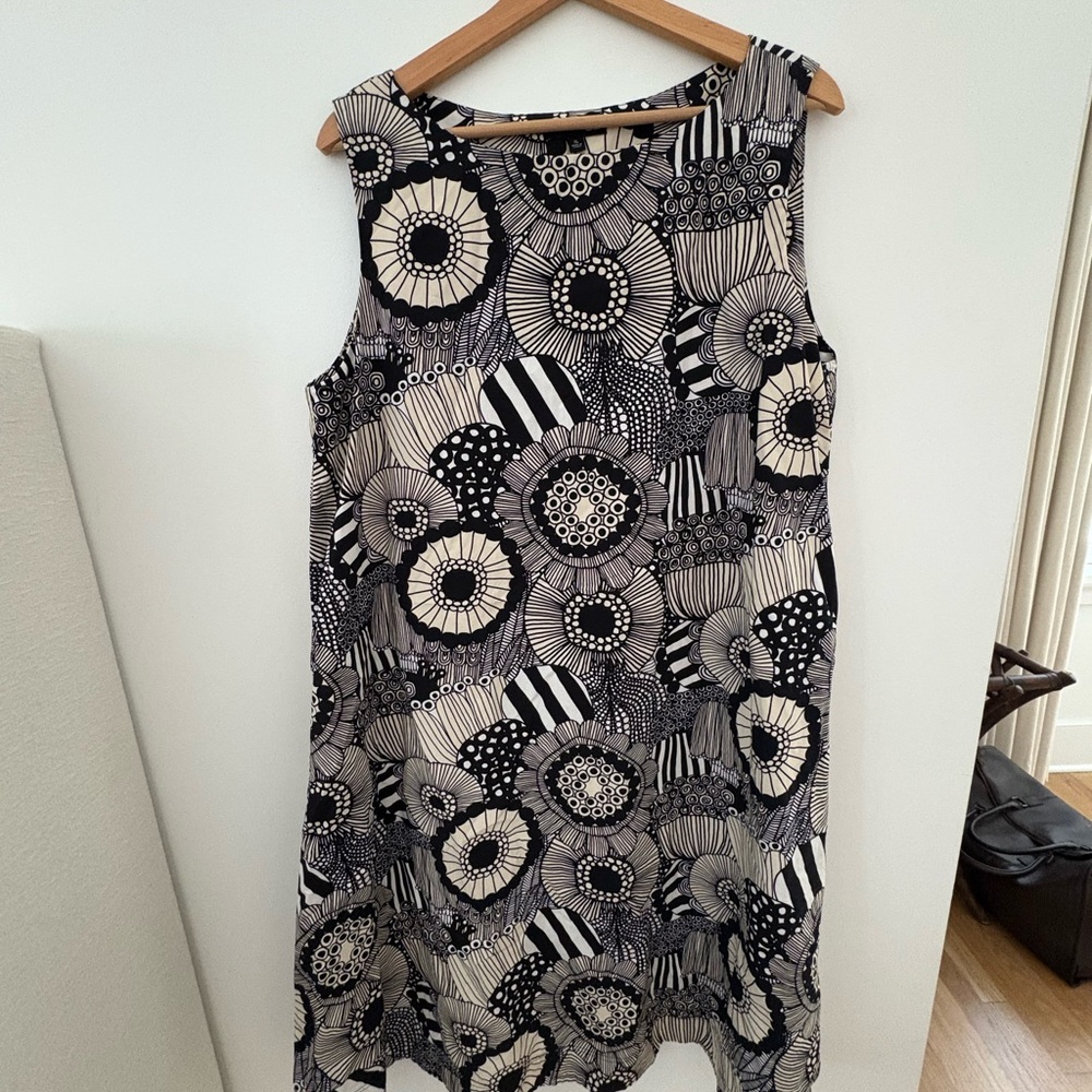 Marimekko Black and White Floral Midi Dress